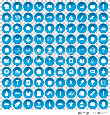100 favorite food icons set blue 35107634