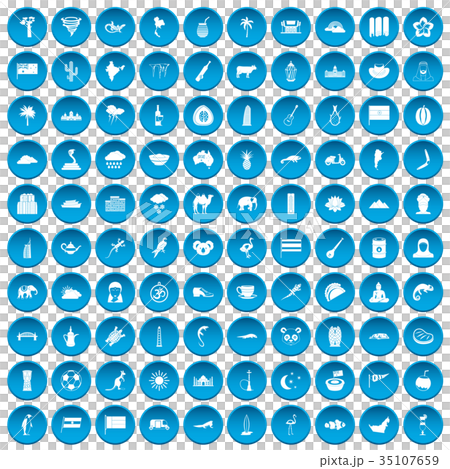 100 exotic animals icons set blue 35107659