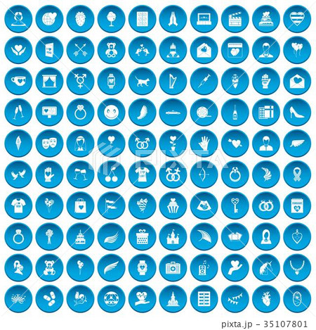 100 heart icons set blue 35107801
