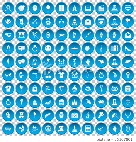 100 heart icons set blue 35107801