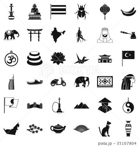 Asian people icons set, simple style 35107804