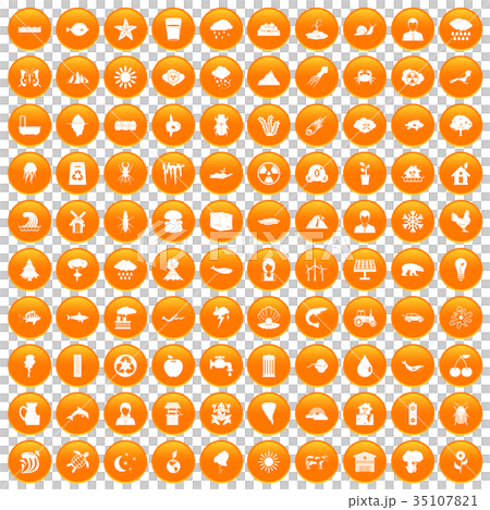 100 earth icons set orange 35107821