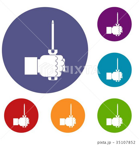 Hand holding screwdriver tool icons set Hand holding screwdriver tool icons set 35107852