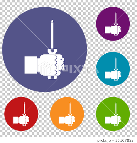 Hand holding screwdriver tool icons set Hand holding screwdriver tool icons set 35107852