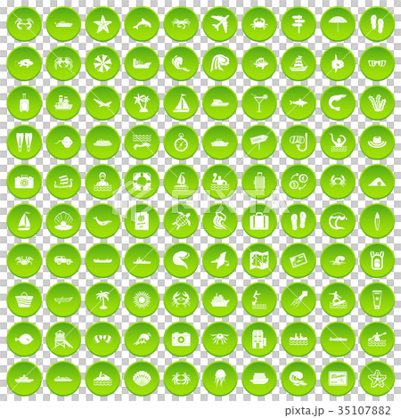 100 sea life icons set green 100 sea life icons set green 35107882
