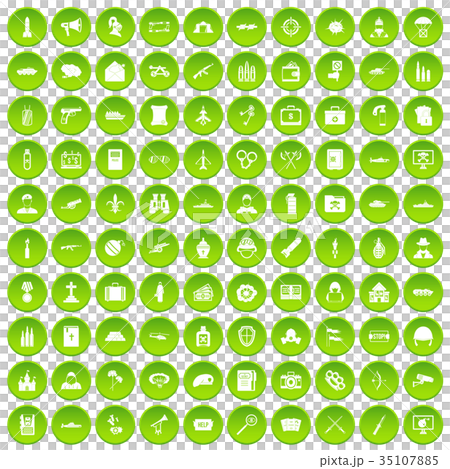 100 military icons set green 35107885