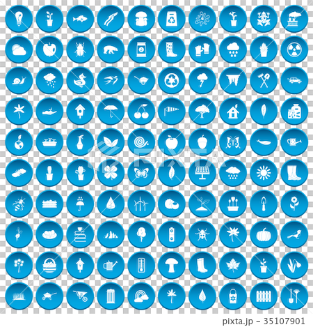 100 garden stuff icons set blue 35107901