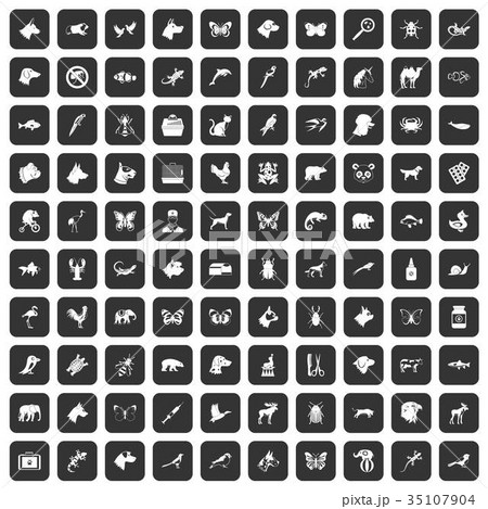 100 animals icons set black 100 animals icons set black 35107904