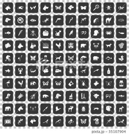 100 animals icons set black 35107904