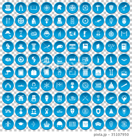 100 history icons set blue 35107950