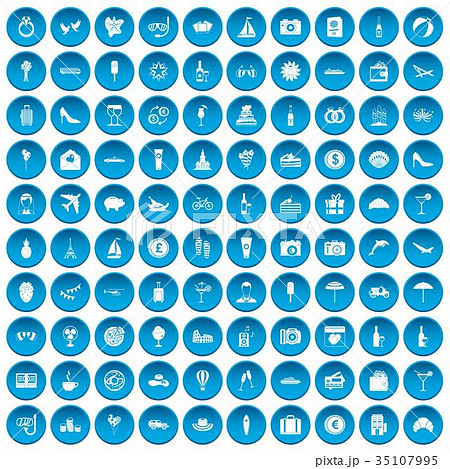 100 honeymoon icons set blue 35107995