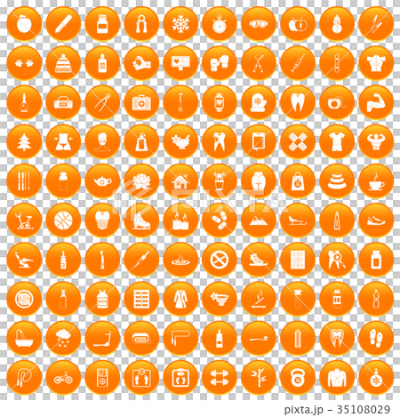 100 fit body icons set orange 35108029