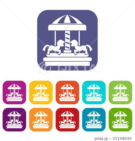 Carousel with horses icons set Carousel with horses icons set 35108030