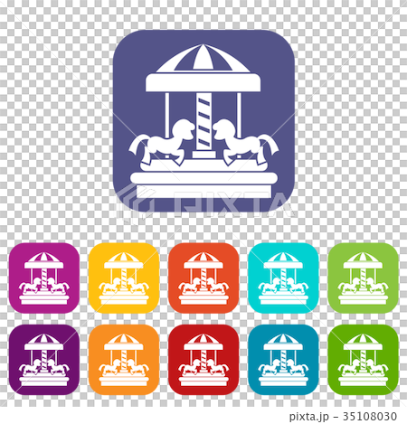 Carousel with horses icons set Carousel with horses icons set 35108030