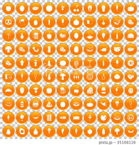100 food icons set orange 35108116