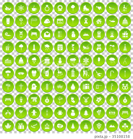 100 winter holidays icons set green 100 winter holidays icons set green 35108158