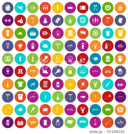 100 beer icons set color 35108182