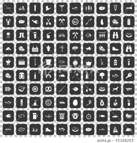 100 BBQ icons set black 100 BBQ icons set black 35108203