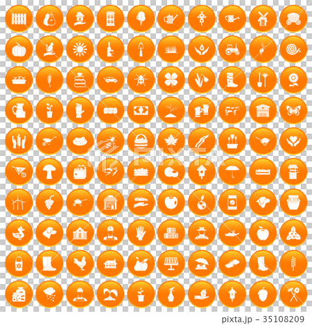 100 farm icons set orange 35108209