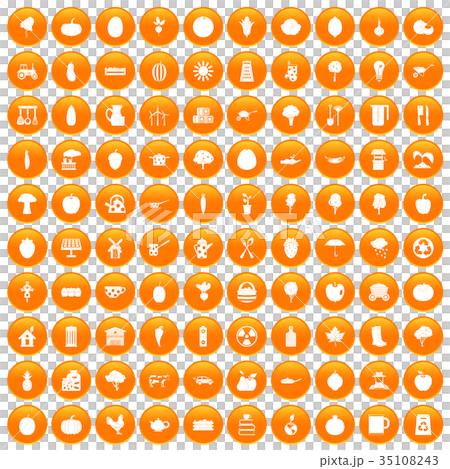 100 health food icons set orange 35108243