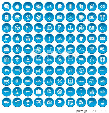 100 ride icons set blue 100 ride icons set blue 35108396