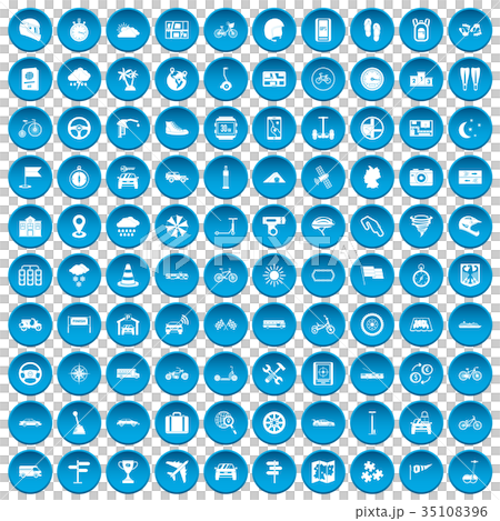 100 ride icons set blue 35108396
