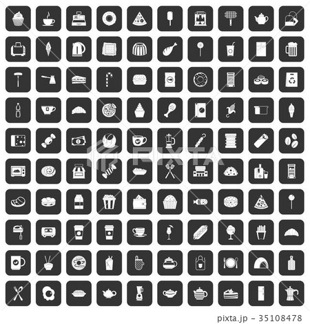 100 cafe icons set black 35108478