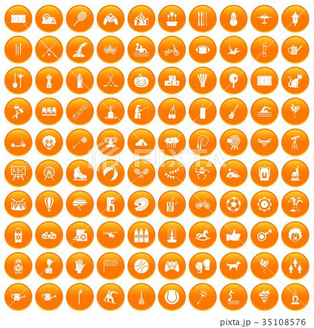 100 kids activity icons set orange 100 kids activity icons set orange 35108576