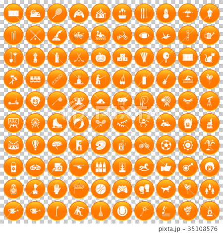 100 kids activity icons set orange 100 kids activity icons set orange 35108576