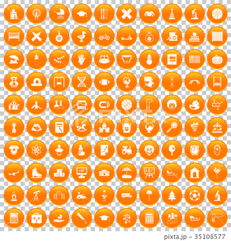 100 kids icons set orange 100 kids icons set orange 35108577
