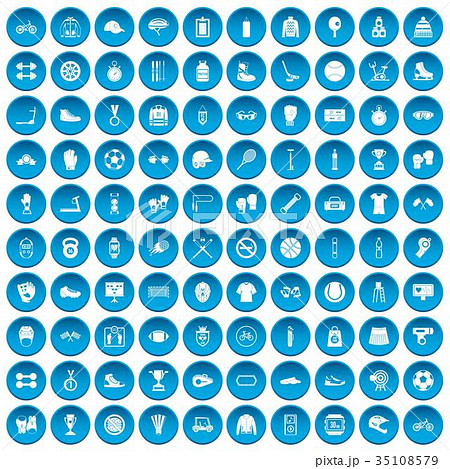 100 sport accessories icons set blue 100 sport accessories icons set blue 35108579