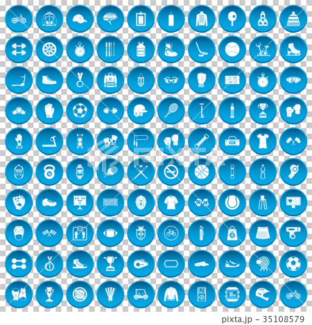 100 sport accessories icons set blue 100 sport accessories icons set blue 35108579