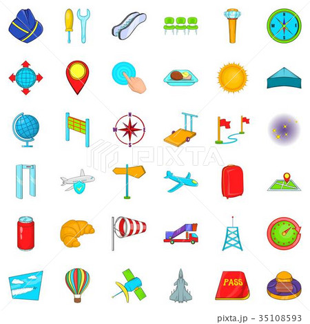 International airport icons set, cartoon style International airport icons set, cartoon style 35108593