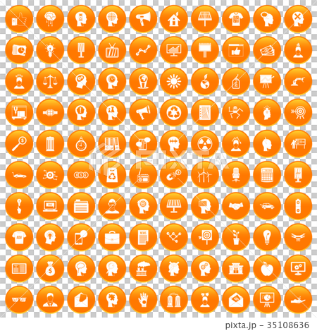 100 Idea Icons Set Orangeのイラスト素材