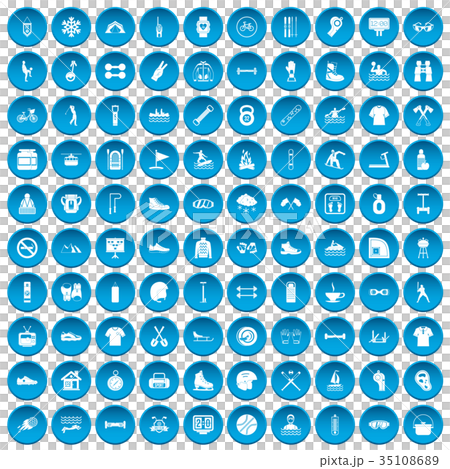 100 sport life icons set blue 35108689