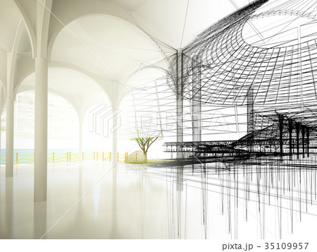 sketch design of interior hall, 3d rendering 35109957