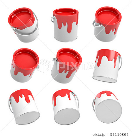 3d rendering of several paint buckets with leaking 35110365