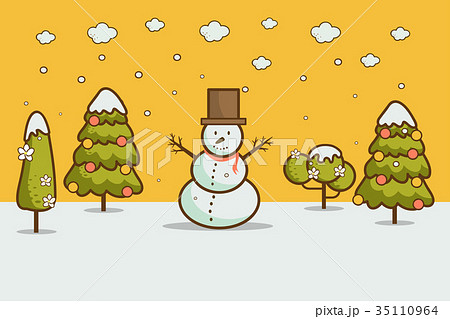 winter landscape with Christmas trees, snowmen,のイラスト素材 [35110964] - PIXTA
