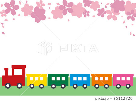 カラフルな汽車と桜の春なフレームのイラスト素材 35112720 Pixta