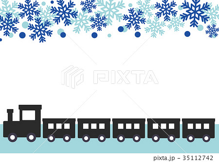 機関車と雪の結晶の冬なフレームのイラスト素材