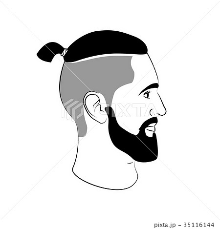 Topknot haircut fashion sign with tail and beard 35116144