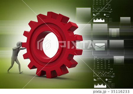3d man pushing the gear 35116233