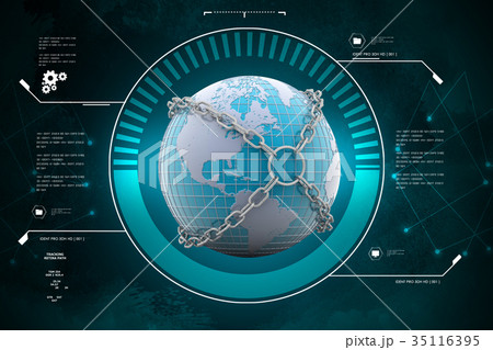 Earth globe close in chain 35116395