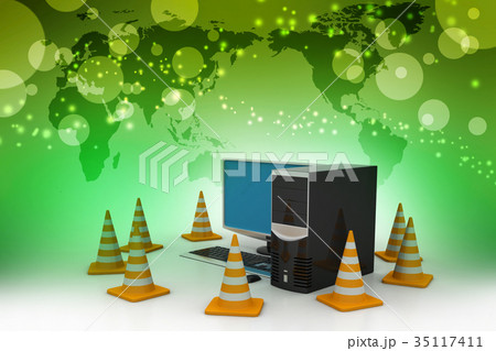 Computer with traffic sign 35117411