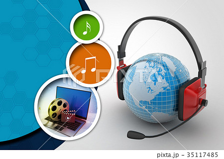 Headset with world globe. Concept for online chat Headset with world globe. Concept for online chat 35117485