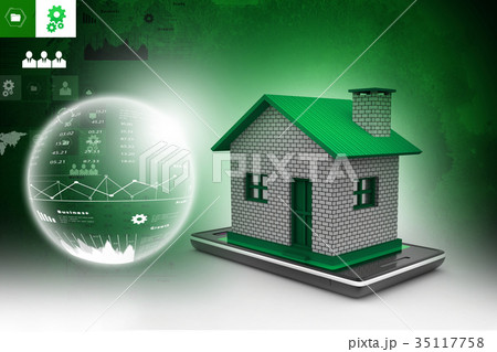 home with smart phone 35117758