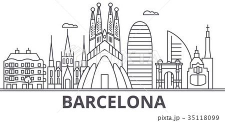 Barcelona architecture line skyline illustration 35118099