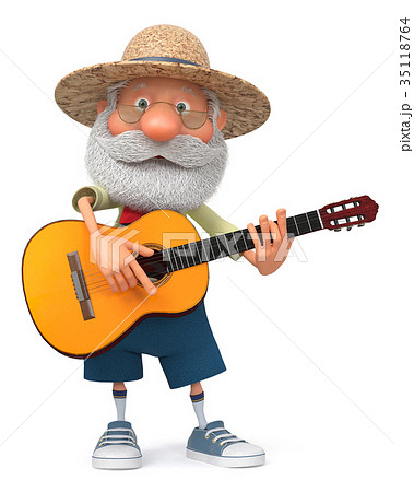 3d illustration funny farmer with a guitar 3d illustration funny farmer with a guitar 35118764