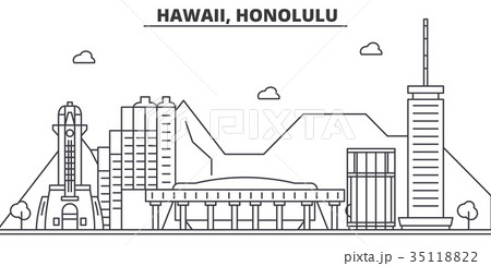 Hawaii Honolulu Architecture Line Skylineのイラスト素材 3511