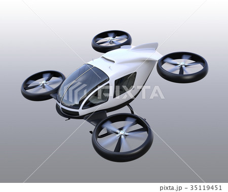空を飛ぶ白色の自動運転ドローンタクシー 35119451